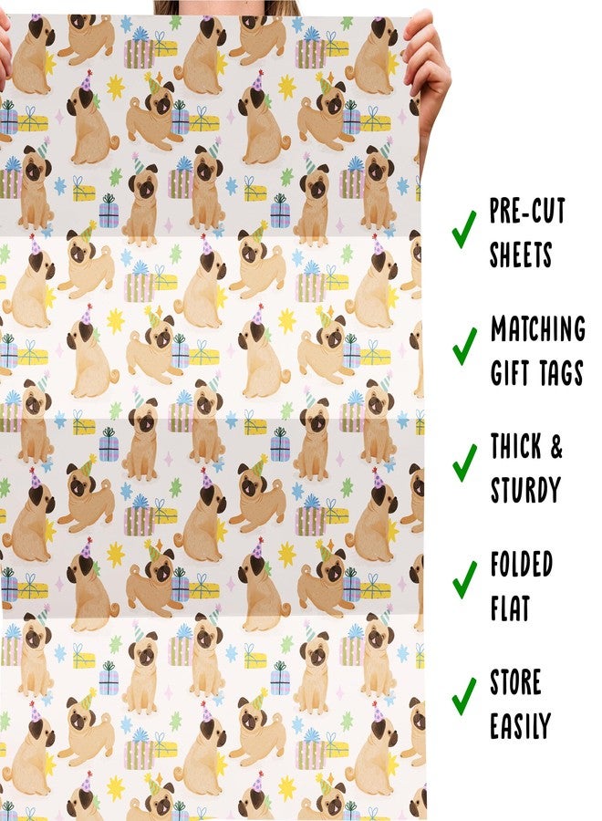 CENTRAL 23 Pug Wrapping Paper - 6 Sheets Of Gift Wrap With Tags - Pugs, Birthday Presents And Hats - Dog Wrapping Paper For Fur Mom Dad - Dog Lovers - Recyclable - Image 5